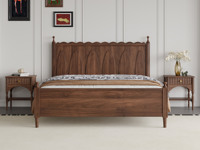 梵木悦语 中古风 进口红斑马 波浪纹床头装饰 复古拱门造型 水珠立柱优雅坚固 1.5*2.0米 实木床（搭配满铺油漆床板）