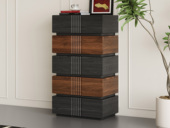 梵木悦语 中古风 进口红斑马 拼色五斗柜 质感柔润纹理自然 设计感竖纹装饰抽面 实木斗柜