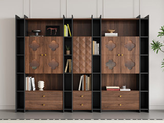  中古风 进口红斑马 质感柔润纹理自然 梅花格栅设计点缀 多元化大容量储物空间 2.8米 酒柜