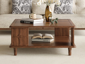 梵木悦语 中古风 进口红斑马 质感柔润纹理自然 十字拼花装饰面 开放式储物 0.8米 茶几