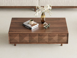  中古风 进口红斑马 质感柔润纹理自然 设计感魔方块装饰柜面 大容量储物 茶几