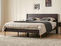 汉森庄园 英伦风 进口实木微雕工艺 设计感凹凸深浅光影 厚实大板床头 锻打锤纹肌理 阿尔贝托雕塑金属高脚 1.8*2.0米 实木床（搭配满铺燕尾油漆床板）