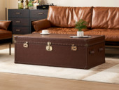汉森庄园 英伦风 细腻柔韧油蜡仿真皮 复古铆钉点缀 分区大容量储物柜 1.3米 储物箱茶几