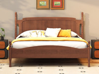 伽罗时光 中古风 塞纳床 北美进口红橡木 艺术塞纳水波之形 圆润串珠立柱 厚实稳固床脚 中古色 1.8*2.0米 实木床（搭配松木排骨条）