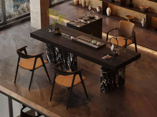  意式极简 书逸茶台 加厚100MM实木台面 宝格丽岩板全包裹实木脚架 2.4米茶台（不含茶盘）（超大件商品，请确认能否进入电梯或楼道）