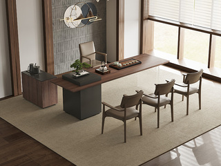  意式极简 观山茶台 50MM加厚实木台面 钢琴烤漆储物柜 水波纹亚克力脚架 2.4米实木茶台(不含茶盘)