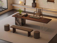 一方茶居 新中式 主人椅 深胡桃色白蜡木实木框架 优质西皮靠背座包 茶椅