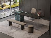 一方茶居 意式极简 全黑岩板台面+乌金石茶台 普拉达绿岩板包裹储物柜 双层石头纹亚克力桌脚 全自动智能隐藏式茶艺炉 2.4米茶台（超大件商品，请确认能否进入电梯或楼道）