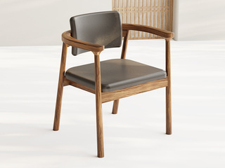  现代轻奢 客椅 进口乌金木框架 优质皮艺座包 深灰色 茶椅