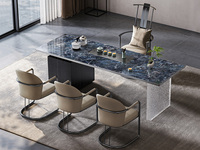 一方茶居 现代轻奢 蓝翡翠亮光岩板茶桌  不锈钢茶盘+石头纹亚克力脚 全自动智能隐藏式茶艺炉 2.4米茶台（超大件商品，请确认能否进入电梯或楼道）