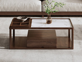 忆宋风华 宋式美学 高品级北美进口白蜡木 晶莹柔润岩板 分区置物格有序收纳 双层开放大容量储物 1.4米 胡桃色 茶几