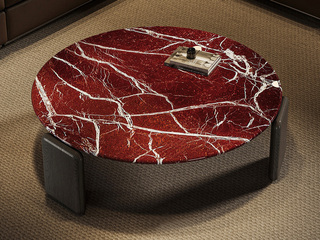  极简风格 细腻柔滑纳秋红天然奢石 高品级白蜡木脚 纹理自然稳固结实 0.9米 茶几（天然石材，纹理随机）