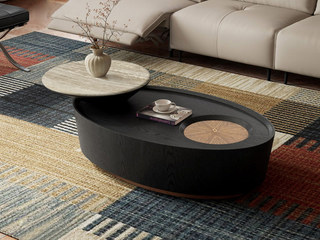  极简风格 艺术拼色设计 可旋转天然洞石置物小台面 隐藏式储物格 圆润边角呵护级防撞 茶几