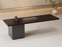 一方茶居 意式极简 悠然茶桌 开放黑加厚实木台面 钢琴烤漆储物柜 水波纹亚克力脚架 全自动智能抽水茶艺炉 2.4米实木茶台（桌面为整体，下单前需确认电梯和楼梯尺寸）