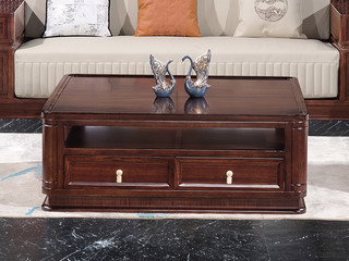  新中式 进口乌金木 纹理自然温润 宽阔大板桌面 开放式置物台+双抽 多元大容量储物 黑檀色 1.2米 茶几