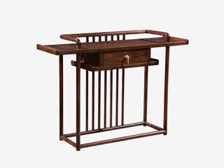  新中式 进口乌金木 纹理自然温润 格栅式设计 带抽屉便捷储物 装饰围边防掉落 黑檀色 1.5米 玄关