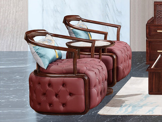  新中式 进口乌金木 纹理自然温润 细腻舒适仿真皮 匀称拉点工艺 厚实高密度海绵座包 黑檀色 休闲椅