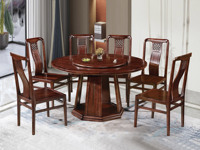 檀影轩 新中式 进口乌金木 纹理自然温润 八角腿稳固结实 立体竖纹设计 黑檀色 1.35米 餐桌（搭配80公分转盘）