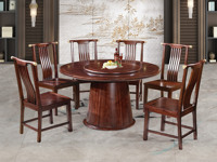 檀影轩 新中式 进口乌金木 纹理自然温润 圆柱型桌腿厚重沉稳 黑檀色 1.5米 餐桌（搭配90公分转盘）