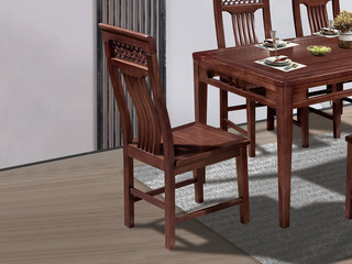  新中式 进口乌金木 纹理自然温润 传统鱼鳞纹镂空雕花工艺 舒适弧形靠背 黑檀色 餐椅（单把价格 需双数购买 单数不发货）