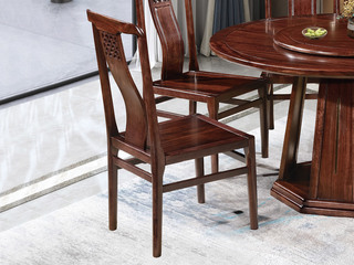  新中式 进口乌金木 纹理自然温润 传统鱼鳞纹镂空雕花工艺 舒适弧形靠背 黑檀色 （单把价格 需双数购买 单数不发货）