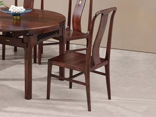  新中式 进口乌金木 纹理自然温润 五金装饰点缀 舒适弧形靠背 黑檀色 餐椅（单把价格 需双数购买 单数不发货）