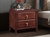 檀影轩 新中式 进口乌金木 纹理自然温润 经典双抽设计 精致五金拉手点缀 床头柜