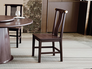  新中式 进口乌金木 纹理自然温润 传统官帽造型 舒适弧形靠背 黑檀色 餐椅（单把价格 需双数购买 单数不发货）