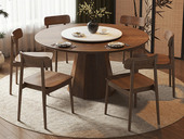 忆宋风华 宋式美学 九州实木圆桌 高品级北美进口白蜡木 细腻柔滑岩板转盘 精致修饰线条工艺桌腿 胡桃色 1.35米 餐桌(含转盘)