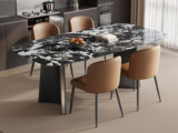 歌迪 极简风格 质地晶莹宝格丽黑大理石 防磕碰马肚造型台面 独特双C折角造型 灰钛拉丝不锈钢桌腿 1.6米 餐桌