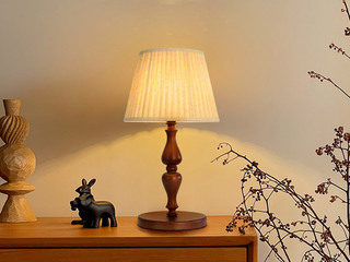 【包邮】 宋式美学风格 白蜡木+布艺灯罩 客厅卧室中古系列 实木LT8001-胡桃-三色 胡桃木色 台灯(含光源 E27)（内蒙古，新疆，西藏，青海，甘肃、宁夏等地区不包邮 运费请咨询客服)