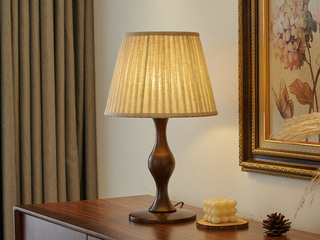 【包邮】 宋式美学风格 橡木+布艺灯罩 客厅卧室中古系列 实木LT8006-胡桃-三色 胡桃木色 台灯(含光源 E27)（内蒙古，新疆，西藏，青海，甘肃、宁夏等地区不包邮 运费请咨询客服)