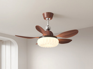 【包邮】 现代简约风格 铁材+ABS+PE滚塑 客厅卧室系列 ZYS3034胡桃-吊灯款-离线语音+遥控 胡桃 风扇灯(含光源 48W)（内蒙古，新疆，西藏，青海，甘肃、宁夏等地区不包邮 运费请咨询客服)