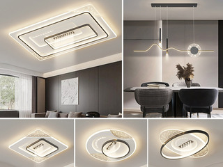 【包邮】 现代简约 铁+亚克力 客厅卧室系列 全屋套餐XY0226黑-三室两厅-三色变光 黑色 三室两厅(含光源 LED贴片)（内蒙古，新疆，西藏，青海，甘肃、宁夏等地区不包邮 运费请咨询客服）