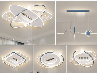 【包邮】 现代简约 铁+亚克力 客厅卧室系列 全屋套餐XY0199蓝-三室两厅-三色变光 蓝色 三室两厅(含光源 LED贴片)（内蒙古，新疆，西藏，青海，甘肃、宁夏等地区不包邮 运费请咨询客服）