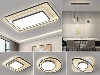 【包邮】 现代简约 铁+亚克力 客厅卧室系列 全屋套餐XY0190黑-三室两厅-离线语音+遥控 黑色 三室两厅(含光源 LED贴片)（内蒙古，新疆，西藏，青海，甘肃、宁夏等地区不包邮 运费请咨询客服）