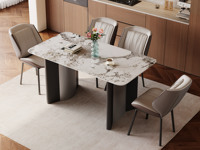 歌迪 极简风格 晶莹细腻潘多拉大理石 灵动水墨纹理 太空灰拉丝不锈钢 几何设计感双拼桌腿 木纹清晰质感十足 圆润边角 1.4米 餐桌