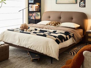  顾家家居旗下轻时尚品牌 极简风格 吐司床 细腻柔软仿真皮“气垫”般松软靠感 高弹饱满海绵大靠包 设计感深拉点 坚实稳固碳素钢脚 可可棕 1.5*2.0米 床（搭配5D实木静音排骨架）