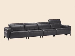  顾家家居旗下轻时尚品牌 极简风格 贝多芬真皮功能沙发 严选奢华质感头层牛皮 饱满起伏钢琴键靠背造型 翻折靠头设计躺卧随心 宽厚扶手自然承托 左功能位 大五人位沙发