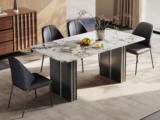 歌迪 极简风格 质地坚实潘多拉大理石 纹理柔滑细腻 线条利落轮廓鲜明 黑钛拉丝+灰钢栅格腿 坚实稳固 1.6米 餐桌