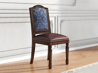  经典美式风格 高品级南美进口黑胡桃木 细腻头层牛皮 铆钉沿边点缀 高回弹高密度海绵 餐椅（单把价格 需双数购买 单数不发货）