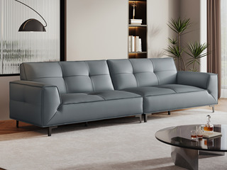  极简风格 小马士革真皮沙发 进口头层黄牛皮 软而不塌高回弹海绵 健康环保落叶松实木框架 镀铬五金脚 小四人沙发