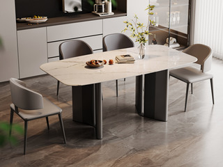  极简风格 甄选高品质中花白大理石 纹理细腻光滑 “V”形脚内凹圆润设计 独特工学构造结实稳固 1.6米 餐桌