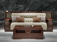 云柚居 新中式 进口实木沙发 自然清晰实木纹理 细腻柔软仿真皮 饱满拉点舒适承托 优雅金色网格装饰面 三人位沙发