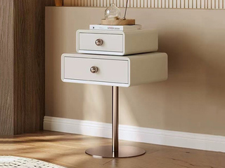  极简风格 方糖旋转床头柜 独特旋转设计 小巧精致 双抽分类收纳 不锈钢五金脚 白色 床头柜