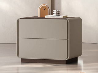  极简风格 纹理清晰天然烟熏木皮 边缘圆润打磨 全落地式清扫无忧 经典双抽分区储物 烟熏色 床头柜