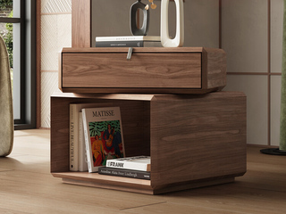  极简风格 360°趣味旋转置物 开放式加高收纳层 大容量分区储物 高质托底缓冲导轨 浅胡桃色 床头柜