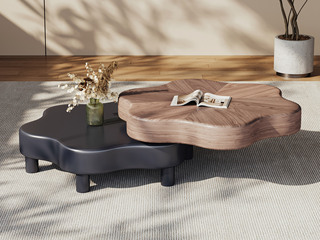  极简风格 梅花茶几 小户型优选 纹理自然白蜡木皮 360°自由旋转 多形态变化 错落灵动空间艺术感 创意拼色组合 圆润边角防磕碰 茶几