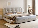 欧瑞仕 极简风格 高定头层黄牛皮 全实木抽屉 宽大饱满有型高靠包 床侧多功能储物三抽 收纳力Max 左抽屉款 卡其灰 1.8*2.0米床（搭配10公分松木排骨架）（面向床抽屉在左）