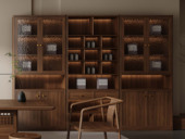 木影宋韵 宋式美学 高端进口黑胡桃木 大容量储物空间 圆润边角防磕碰 亮丽3C钢化玻璃 A款 书柜（天然实木家具、纹理自然随机）（不含灯带）